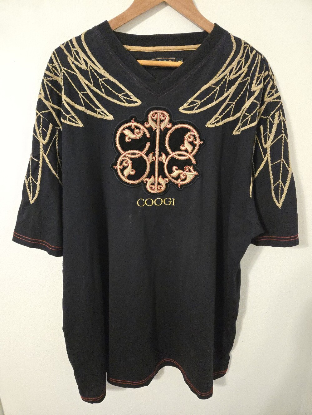 COOGI Wings Crest Mens XXXL T Shirt Embroidered Black Gold y2k urban